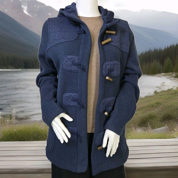 PATAGONIA Better Sweater Icelandic Coat Toggle Blue Black Hood Women's S/M DESC - Picture 1 of 14